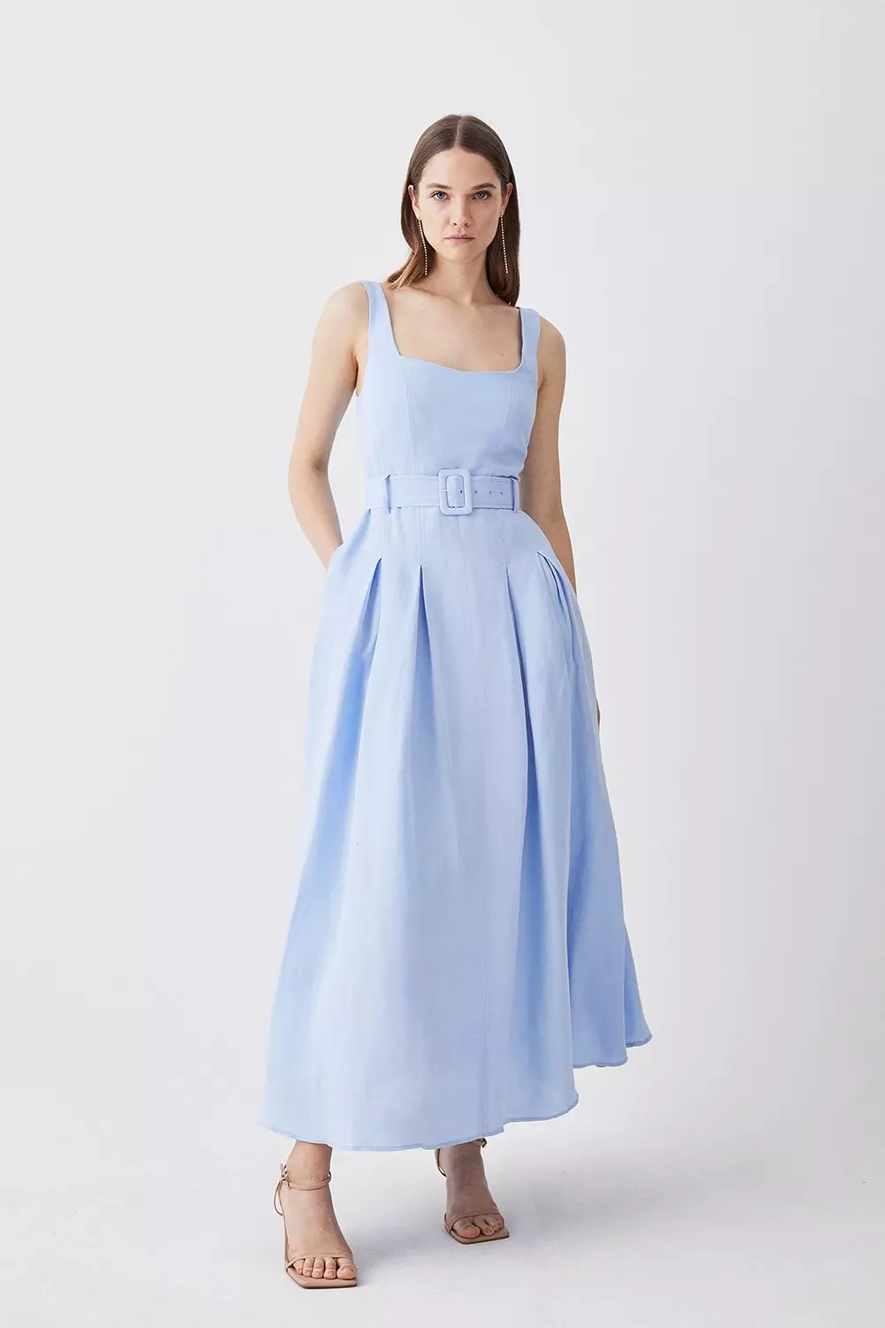 Sky blue 2025 linen dress